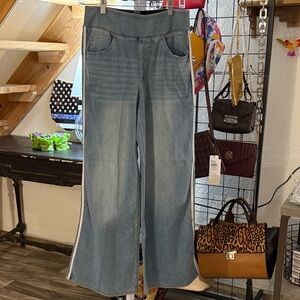 Halara Wide Leg Denim Look Pants Side Stripe Pockets Petite M